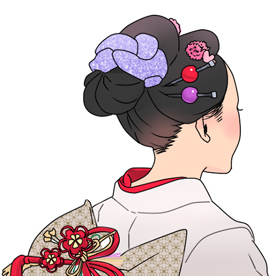 成人式の日本髪スタイル「結い綿(ゆいわた)」のイラスト